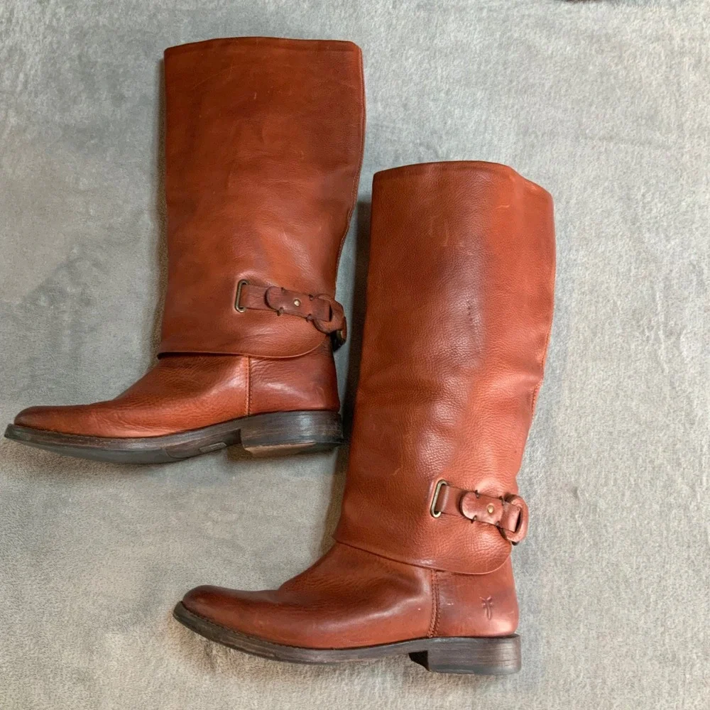 Frye Shirley Over The Knee Cognac Leather Riding Boots 77827 Womens 7.5B
